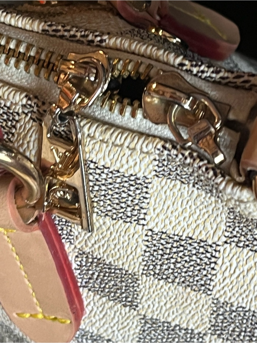 Designer-Style Cream checkered Shoulder Bag with Tan Trim and leather tassels - Picture 12 of 14